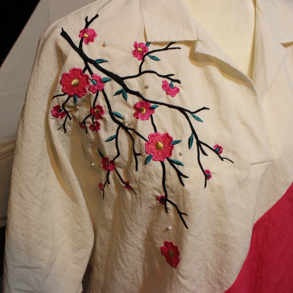 Palm Club Vtg Pink White Embroidered Floral Top